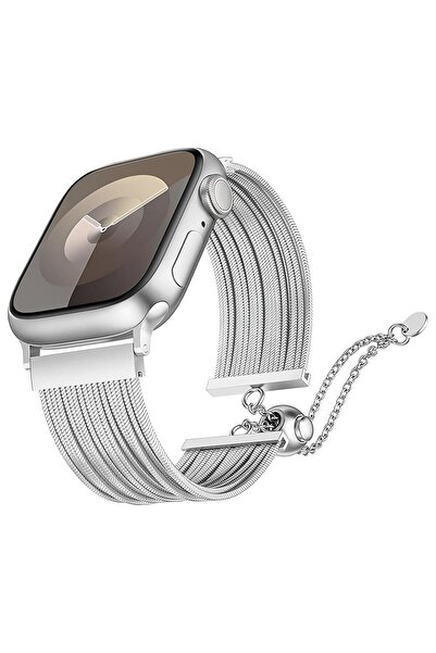 AktarMobile Apple Watch 10 46 mm Uyumlu Ayarlanabilir Zincirli Hasır Kordon P...