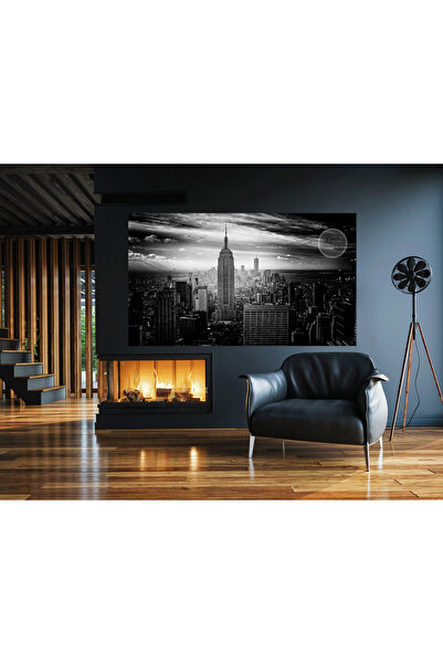 EMİLART Dekoratif Kanvas Şehir Manzara Siyah Beyaz New York City HD Kalite Ka...