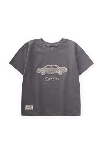 Cigit Punto Araba Nakışlı T-Shırt 2-10 Yaş Gri