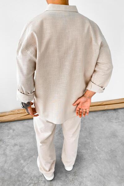 HAFKAGİYİM Stone Premium Linen Basic Oversize Shirt