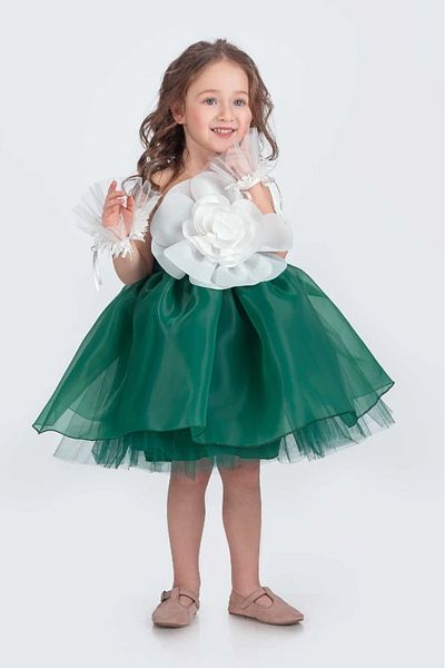 vestitino Girl's Evening Dress Karolin Fabric with Rose Accessories
