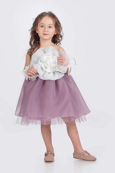 vestitino Girl's Evening Dress Karolin Fabric with Rose Accessories