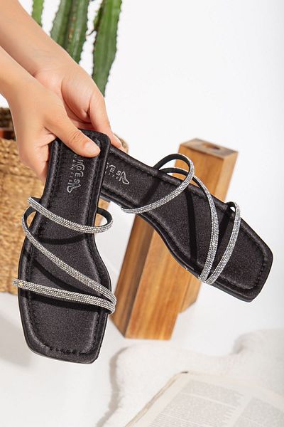 PLN SHOES Γυναικείες βραδινές παντόφλες φορέματος ορθοπεδική σόλα 5mm σφουγγάρι τριών πέτρων με επίπεδη φτέρνα
