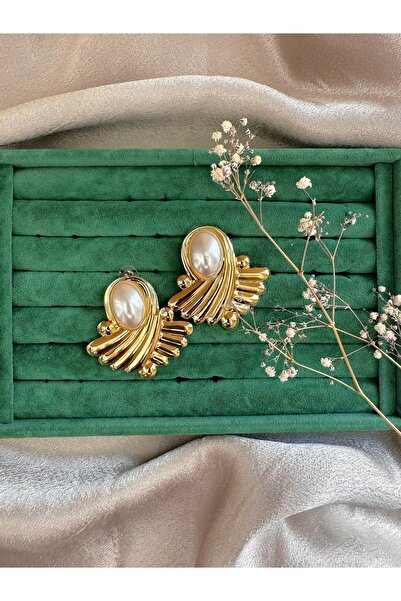 MOD10 Helen jewerly yelpaze detay inci tasarım tırtıklı küpe deniz kabuğu görünüm