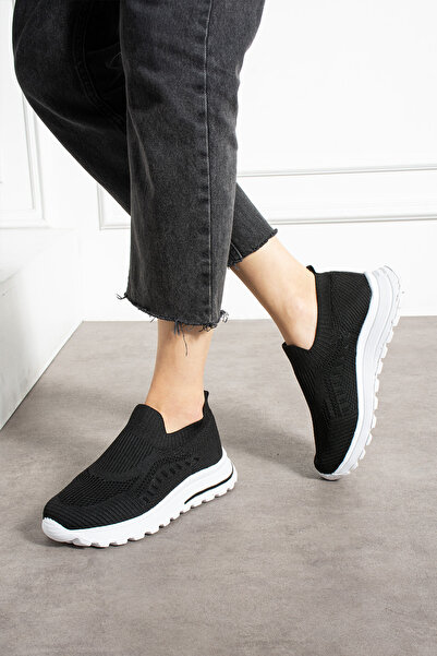 Trendpink Crna pletena odeća (bela potplata) za svakodnevnu upotrebu, ženska ...