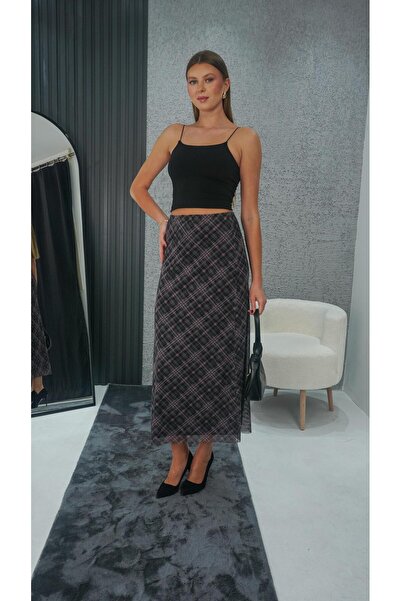 Neva Wear Ženska Visok struk Sa prorezom Karirano Drapirano suknja u obliku o...