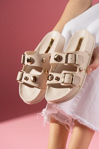 STOCON Pantofi de balerină cu piele deschisă pentru femei pentru acasă și în aer liber STC1100