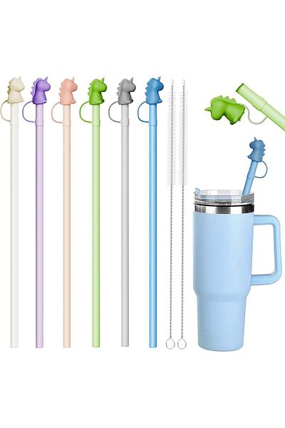 COOYA Inch Silicone Straws with Covers,Compatible with Stanley 40 oz and 30 oz Tumblers