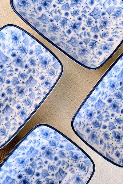tabakevi Plate House Porcelain Blue Heaven Boat Plate 4 Pieces 17X12X3Cm