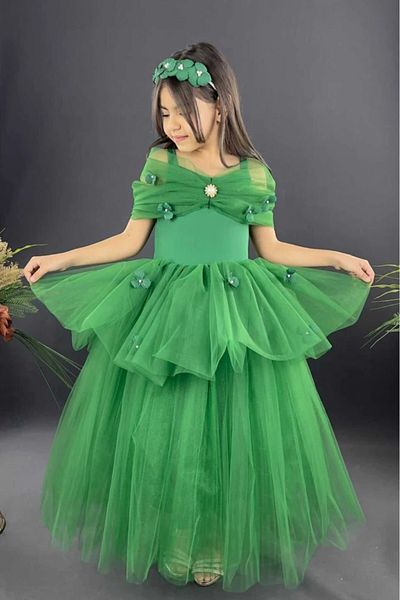 vestitino Long Evening Dress Layered Tutu Shoulder Detail