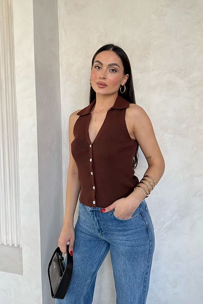 Seda Yalçın Atelier Brown Sya Polo Collar Knitwear Vest