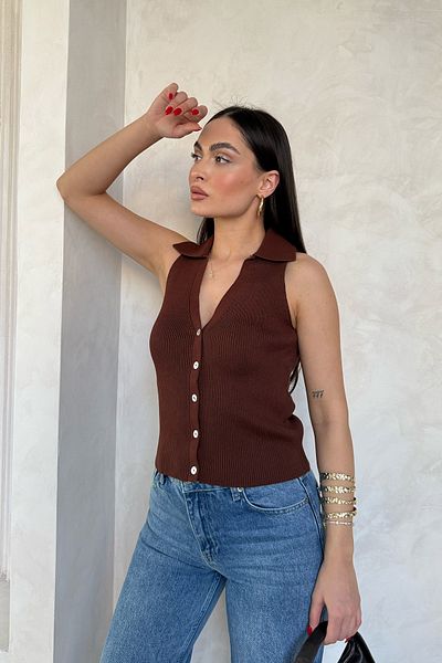 Seda Yalçın Atelier Brown Sya Polo Collar Knitwear Vest