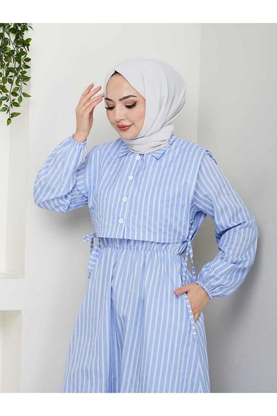 butik hira Ριγέ πουκάμισο φόρεμα με μπολερό