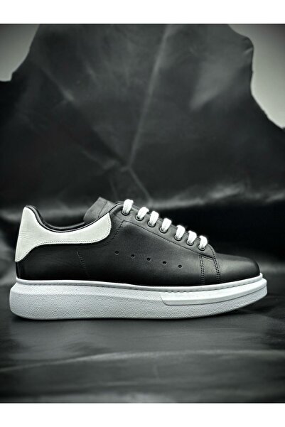 Erkek Hakiki Deri Sneaker Siyah Beyaz