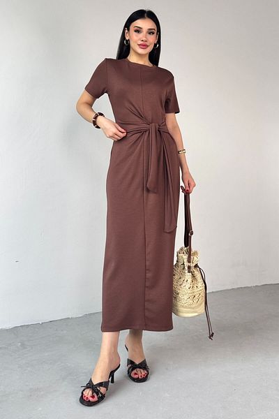Cappmoda ELB-01771 Μακρύ φόρεμα με κοντό μανίκι με μαύρισμα μέση