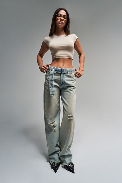 its basic T. Blugi de damă Culoare 12s5-32 Detaliu curea 100% Koton Blugi din denim cu curea