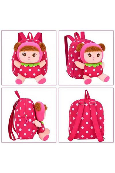 Generic Plush School Backpack Pink/Red/Beige