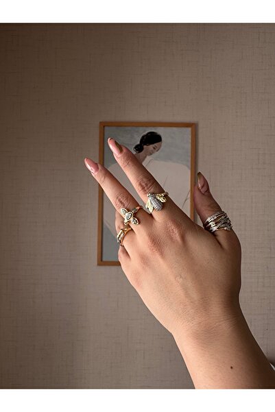 MOD10 Helen Jewerly Arı detay zirkon taşlı çelik yüzük kararmaz tasarım yüzük