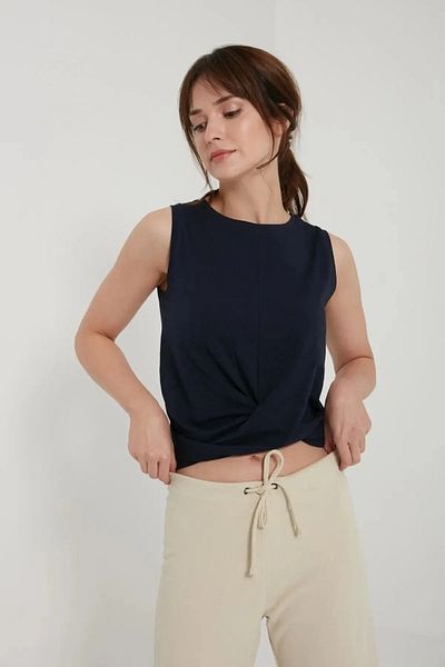 QUHOX Women's Navy Blue Knot Detailed Athlete Tank Top