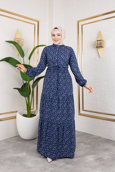 Nevayla Moda Φόρεμα βισκόζης με τραγανό σχέδιο - Navy Blue / E0127