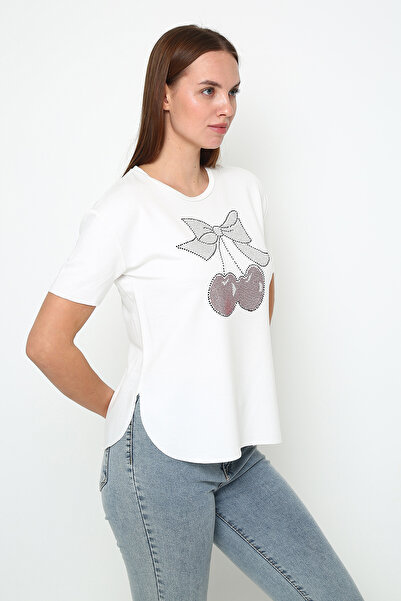 Oasis μοντάλ υφασμάτινη φούστα οβάλ κεράσι με στάμπα γυναικείο μπλουζάκι