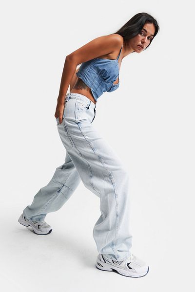 its basic Mid Waist Jeans Color Baggy Fit Women's Denim