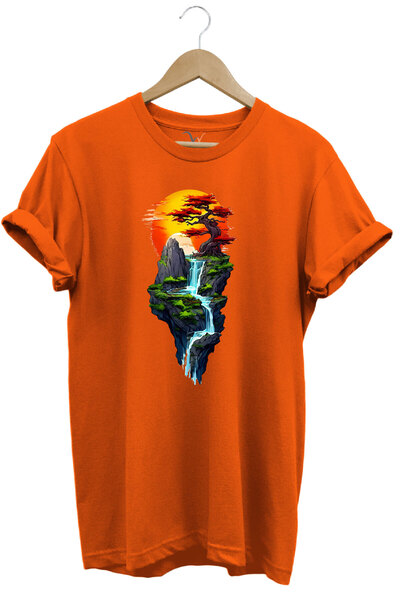 WİDİ Pejzaž Drvo Sunce Planina I Reka Štampano 100% pamuk Regular Fit okrugla...