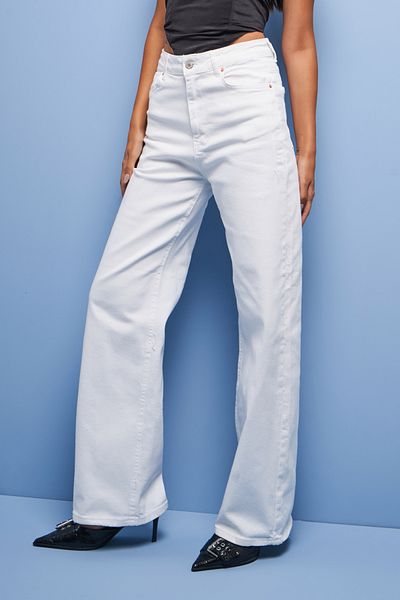 its basic Λευκό ύφασμα Lycra - Γυναικείο τζιν με φαρδύ πόδι