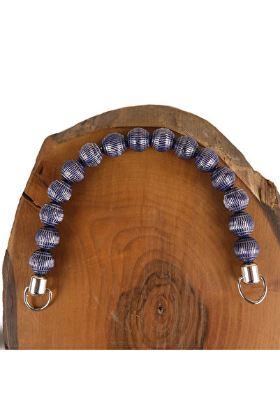 Prestij Boncuk Boncuklu Çanta Sapı Çizgili Desenli