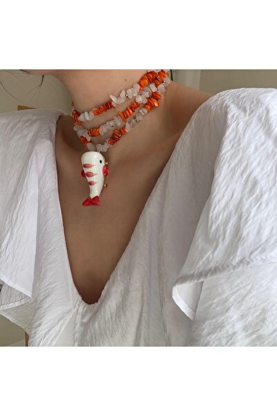 Alice İsstanbul Turuncu Seramik Balina Kolye 100 cm