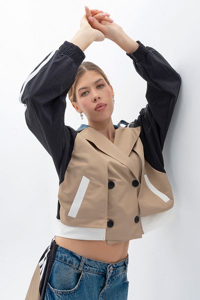 its basic Women's Black Beige Double Color Special Design Double Breasted Jacket