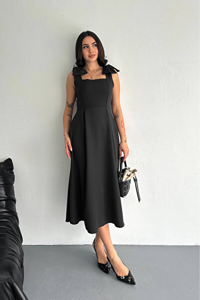 Neşeli Butik kadın askılı fiyonk detaylı kloş elbise NBK4185