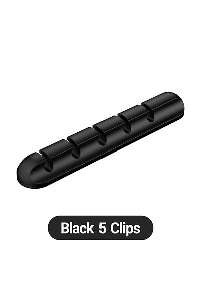 Choice حامل كابلات لاصق أسود بخمس فتحات لإدارة الأسلاك ومنظم الأسلاك لكابينة شحن USB لسطح المكتب