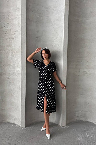 Neşeli Butik γυναικείο πουά πουά πουά πουά φόρεμα NBG083