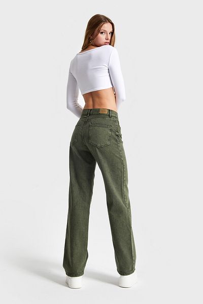its basic Women's Khaki Color Loose Fit 100% Cotton Mid Waist Denim