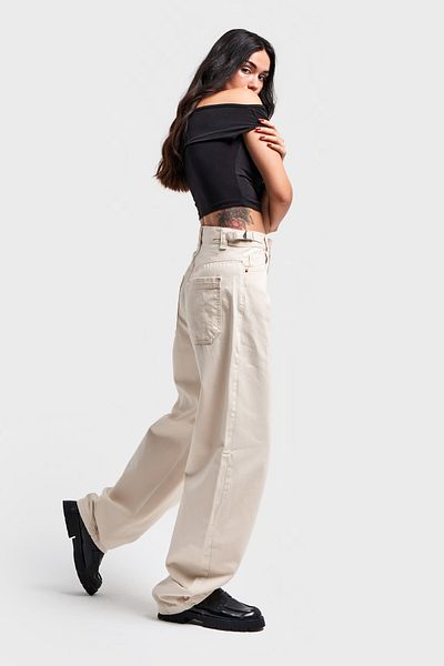 its basic Raw Colored Baggy Fit Super Long Women's Denim Trousers