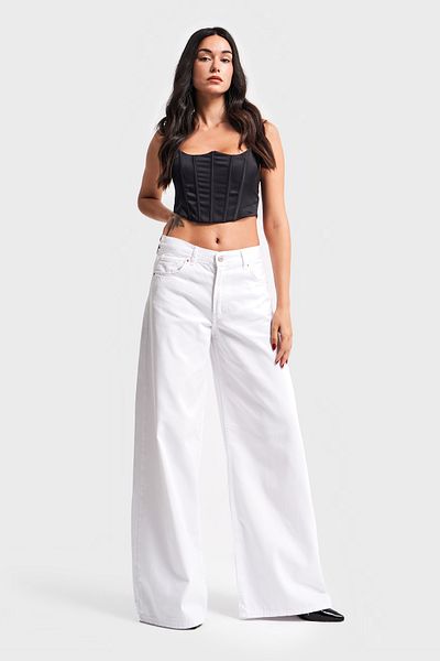 its basic Γυναικείο τζιν παντελόνι White Palazzo Fit - Loose Fit