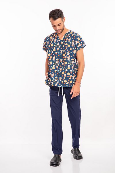 Nur Medikal Giyim Set de uniforme unisex cu tematică bufniță dovleac pentru medic chirurg, asistentă, bucătar de spital, lycra