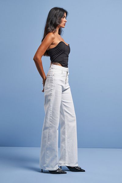 its basic Λευκό ύφασμα Lycra - Γυναικείο τζιν με φαρδύ πόδι