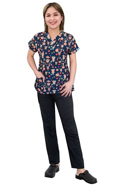Nur Medikal Giyim Set de uniforme unisex cu tematică bufniță dovleac pentru medic chirurg, asistentă, bucătar de spital, lycra