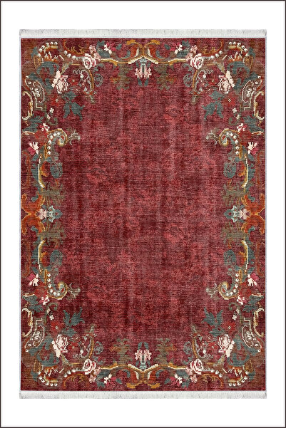 CENTER AVM Kırmızı Mutfak Halısı Makinede Yıkanabilir Halı Kaymaz Taban Halı