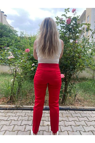 AKŞEN GİYİM Plus Size White Cotton Thin Linen Trousers - Lycra, Pipe Leg