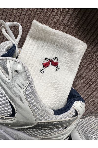 AYDK Red Wine Glass Embroidered Casual Summer Winter Single Socks