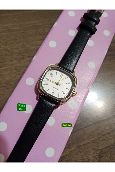 Brality ساعة يد نسائية بتصميم عتيق وحزام أسود وعلبة ذهبية ومينا أبيض