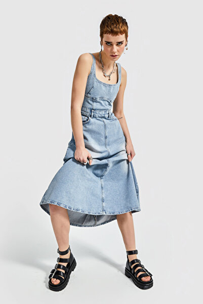 its basic Γυναικείο Τζιν τζιν Φόρεμα Maxi Μήκος A Type Cut