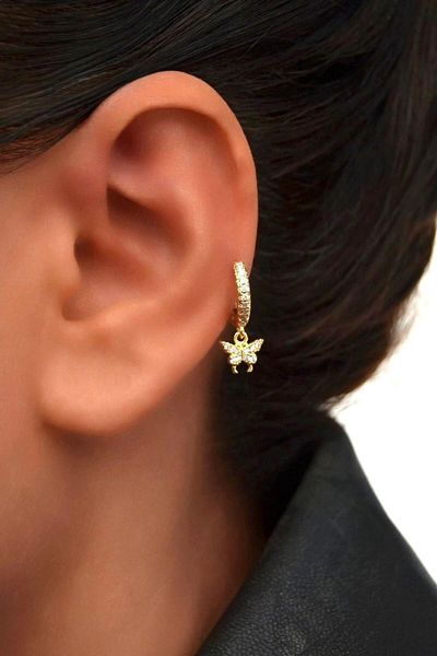 Sacce Scarves&Accessories 8 mm Butterfly Charm Ring Piercing – Gold & Silver |   Helix, Cartilage, Lobe Compatible