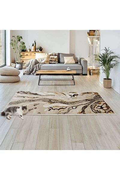 Brava Casa Covor Mirage, Negru, Maro, Auriu, Alb, , Fir Scurt 8 mm, 60x150 cm, 1750 g/m , BravaCasa