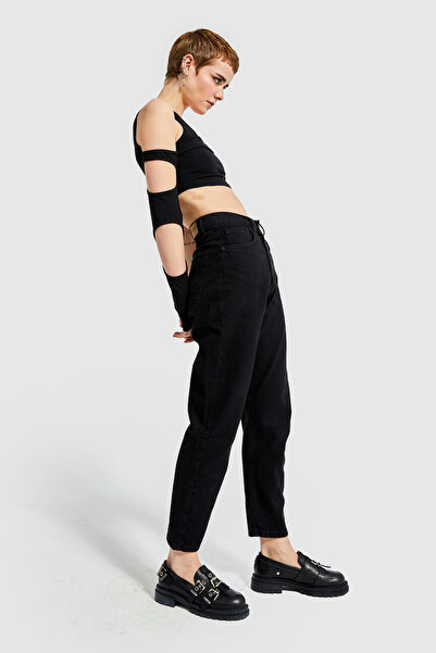 its basic Mercan Femei Black OD Stonewashed Culoare Neagră Talie Înaltă Mom Mold Jean