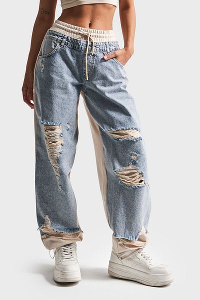 Blugi de damă Tint Color Laser Detailed Skater Jogger Fit Denim