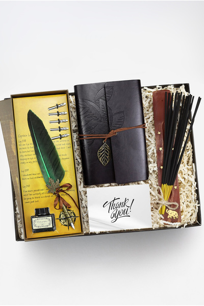 Trendmiya Divit Uçlu Tüylü Kalem & Deri Kapaklı Vintage Anı-Seyahat Defteri &...